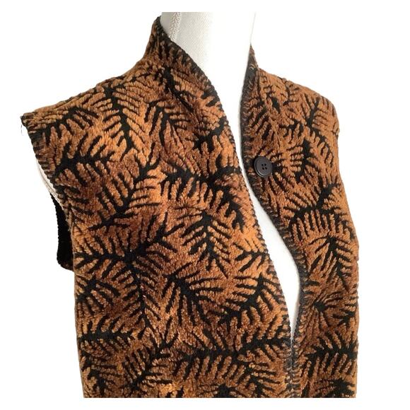Coldwater Creek Vintage Brown & Black Fern Printed Fleece Vest Small - Picture 2 of 8